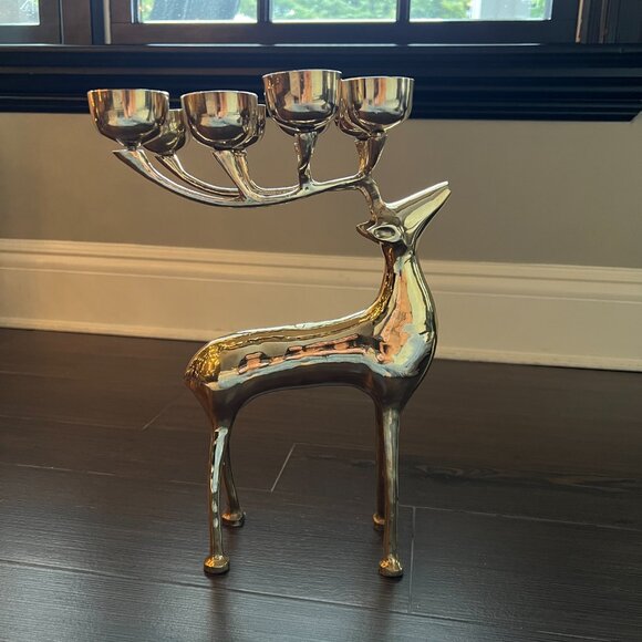 Large Vintage Brass Reindeer Elk Candelabra 8 Candle Holder” - Picture 8 of 12